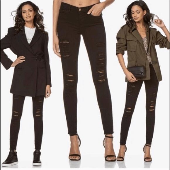 Frame Le Skinny De Jeanne Black Distressed Jeans Woman's Size‎ 27 Film Noir - Picture 1 of 13